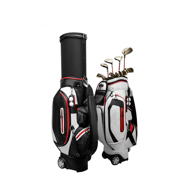 Multifunktional wasserdichtes Leder Retraktierbares Golfbeutel mit Rad in kühlem Schwarz und Weiß